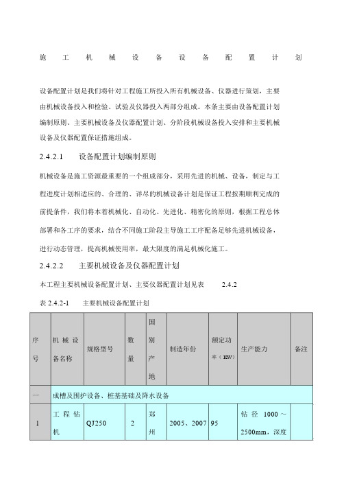 施工机械设备设备配置计划规划方案.doc