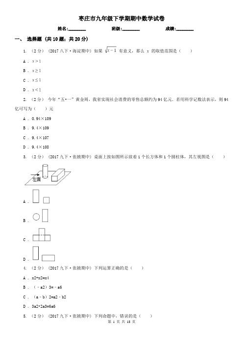 枣庄市九年级下学期期中数学试卷