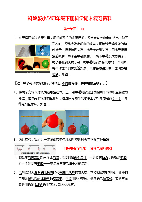 教科版小学四年级下册科学期末重点复习资料