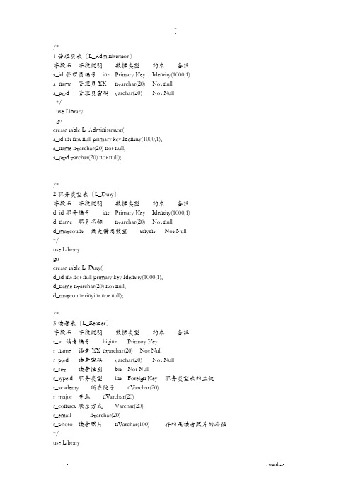 图书管理系统--创建数据库和表