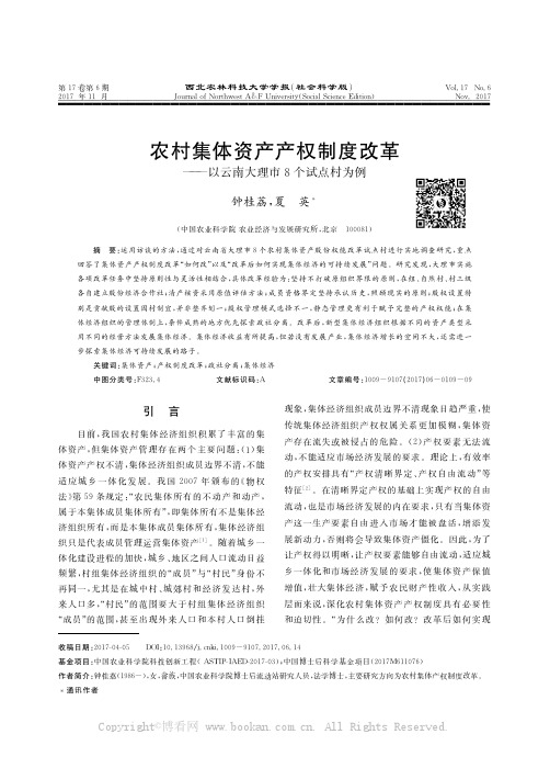 农村集体资产产权制度改革——以云南大理市8个试点村为例