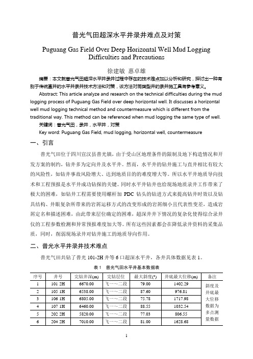 普光气田超深水平井录井难点及对策