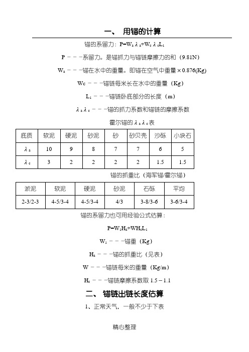 船舶用锚的计算和船舶阻力计算