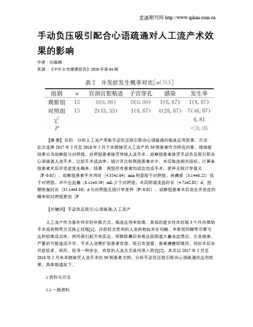 手动负压吸引配合心语疏通对人工流产术效果的影响