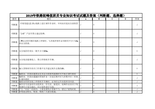 铁路驼峰值班员专业知识考试试题及答案 判断题 选择题 