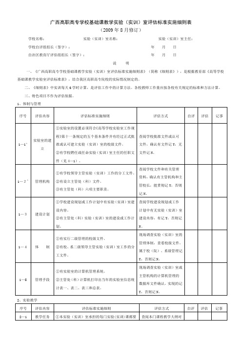 高职高专学校基础课教学实验(实训)室评估标准实施细则