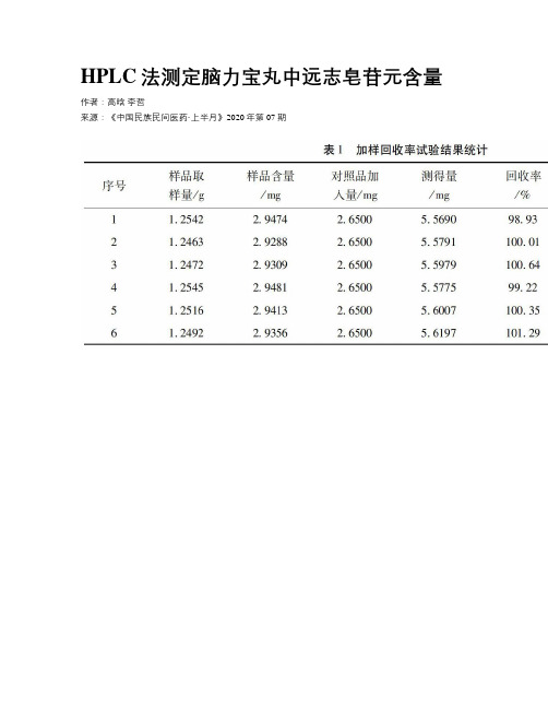 HPLC法测定脑力宝丸中远志皂苷元含量