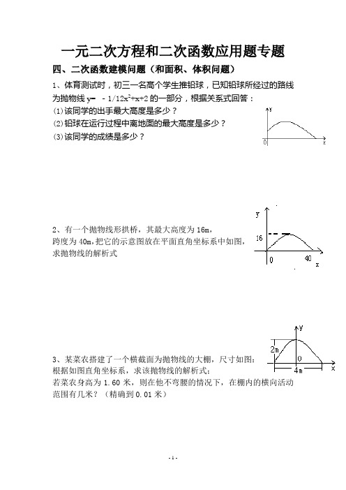 二次函数建模问题和面积、体积问题