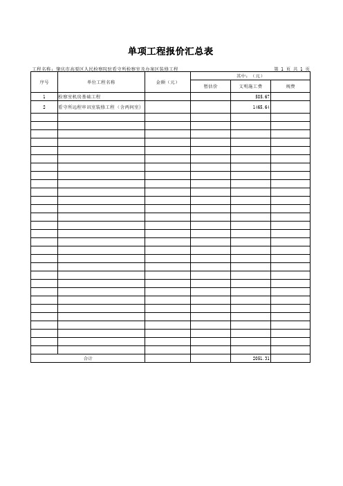 单项工程报价汇总表