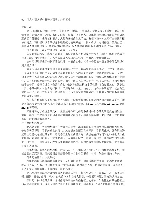 初二语文：语文教材各种表现手法知识汇总