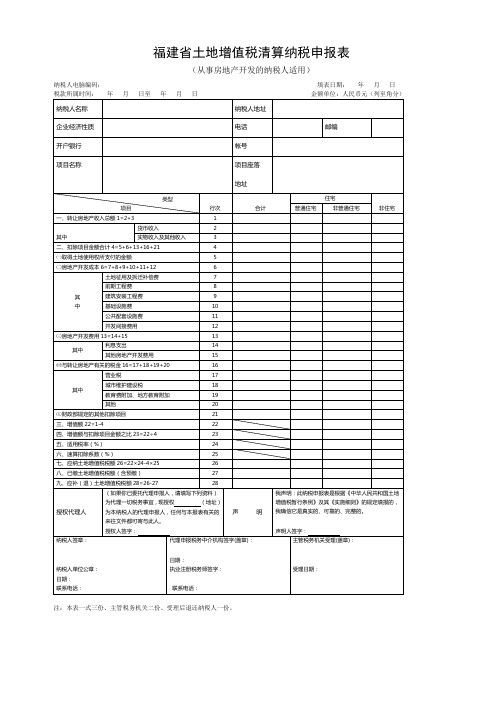 福建省土地增值税清算纳税申报表