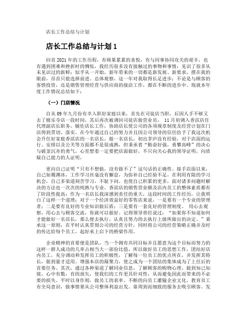 店长工作总结与计划