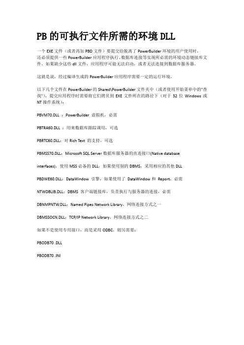 PB的可执行文件所需的环境DLL