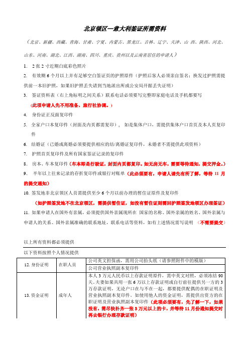 意大利签证需要准备的材料清单-北京领区