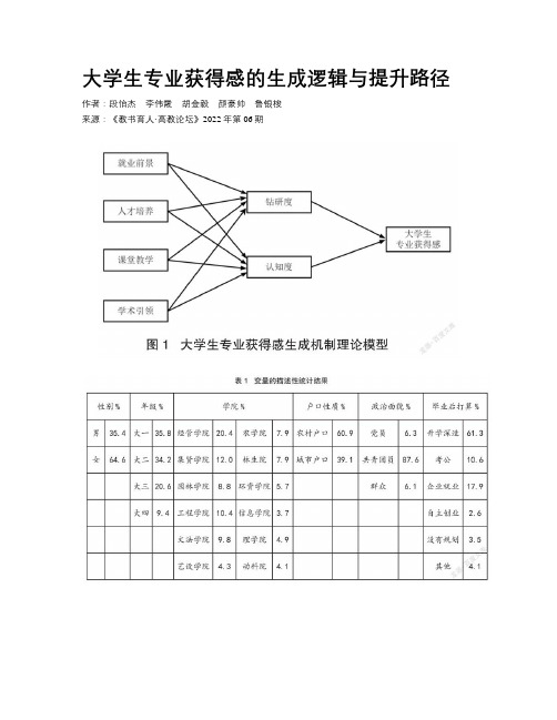 大学生专业获得感的生成逻辑与提升路径