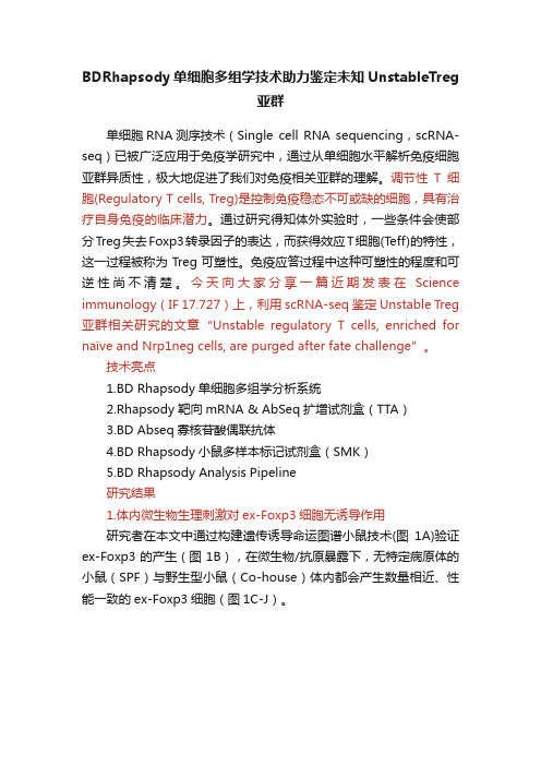 BDRhapsody单细胞多组学技术助力鉴定未知UnstableTreg亚群