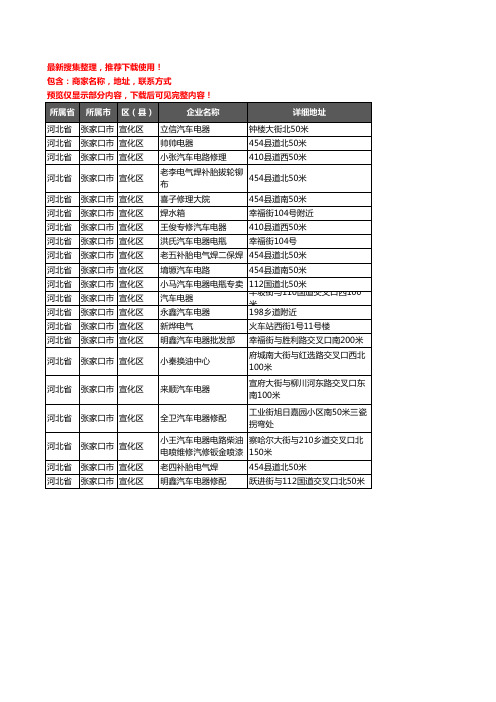 新版河北省张家口市宣化区汽车电器企业公司商家户名录单联系方式地址大全21家