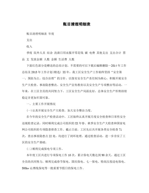 账目清理明细表