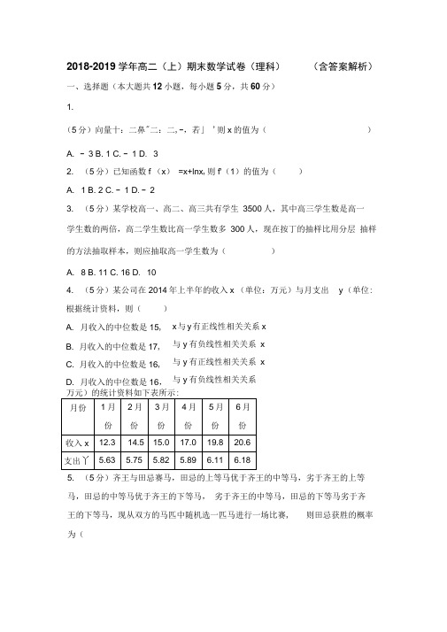 2018-2019学年高二(上)期末数学试卷(理科)(含答案解析)(3)