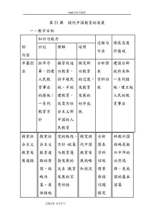 历史人教版高中必修3第21课  现代中国教育的发展