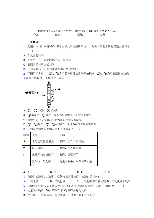 山东淄博实验中学人教版化学九年级第六章碳和碳的氧化物(专题培优)