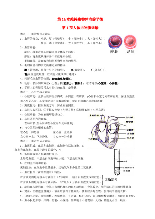 八年级生物上册 第14章维持生物体内的平衡知识点分析 苏教版