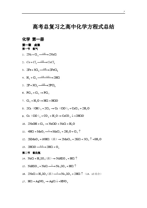 高级中学化学方程式全套汇编(绝对全)