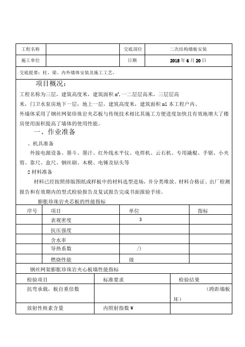 钢丝网架珍珠岩复合保温墙板施工技术交底