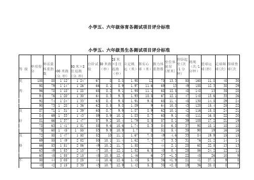 小学五、六年级体育各测试项目评分标准