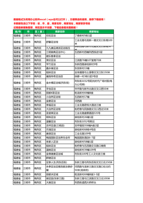 2020新版福建省三明市梅列区足疗工商企业公司商家名录名单黄页联系电话号码地址大全41家