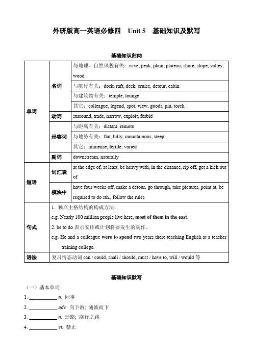 外研版高一英语必修四  Unit 5 基础知识及默写 含答案