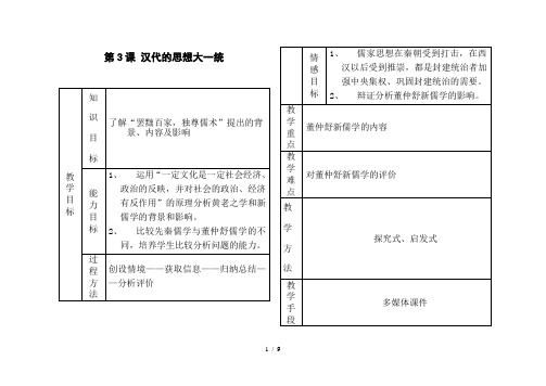 岳麓版高中历史必修第3课《汉代的思想大一统》教案