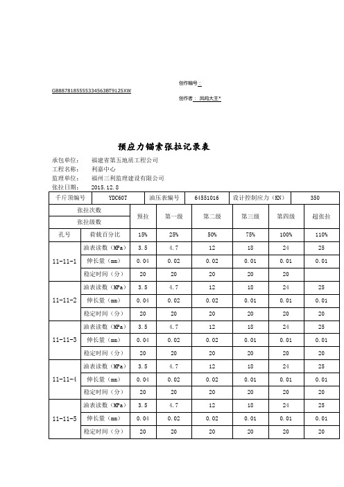 预应力锚索张拉记录表