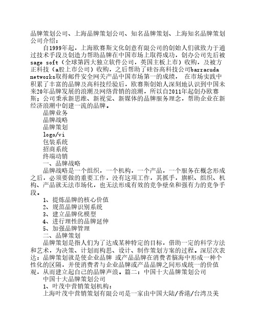 知名品牌策划书