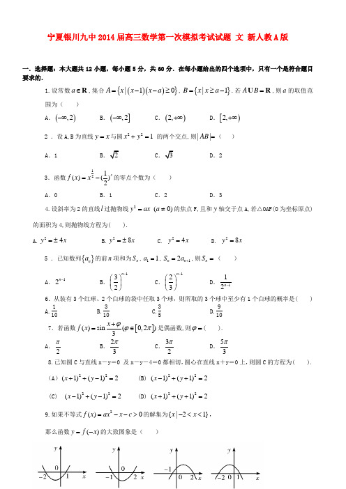 宁夏银川九中高三数学第一次模拟考试试题 文 新人教A版