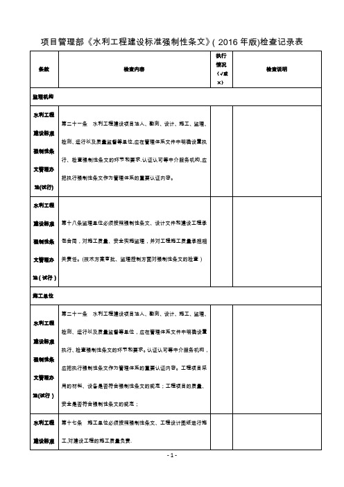 水利工程建设标准强制性条文检查记录表