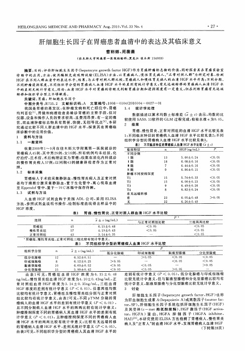 肝细胞生长因子在胃癌患者血清中的表达及其临床意义