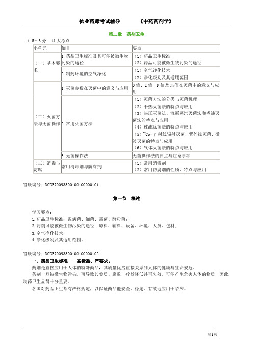 执业药师考试辅导《中药药剂学》第二章 药剂卫生