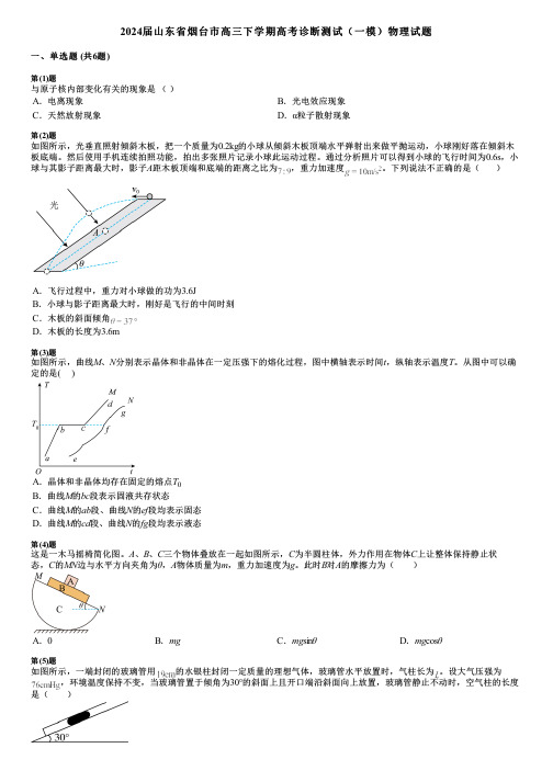 2024届山东省烟台市高三下学期高考诊断测试(一模)物理试题