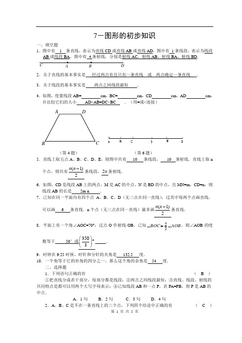 初一数学培优答案7-图形的初步知识 (2)