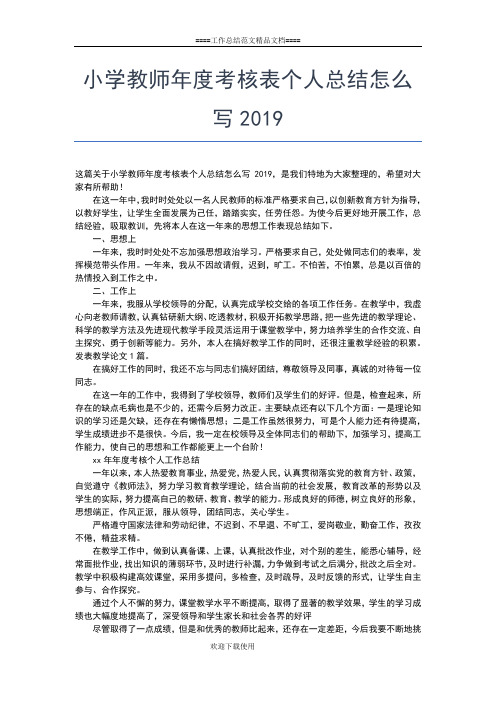 2019年最新小学教师年度考核个人总结范文格式工作总结文档【六篇】