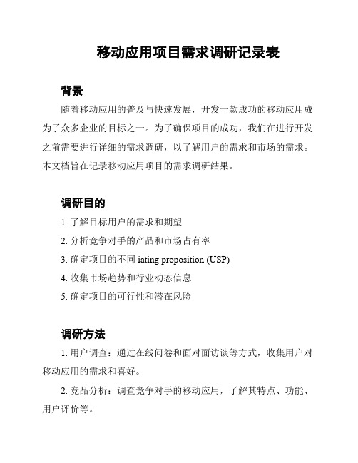 移动应用项目需求调研记录表