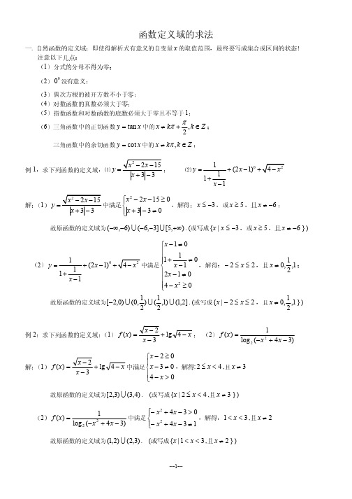 高中高考数学：函数的定义域的求法