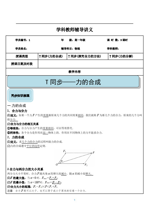 人教版物理必修一-力的合成与分解讲义