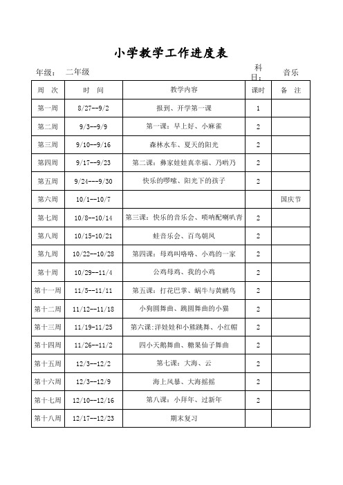 二年级上册教学进度表