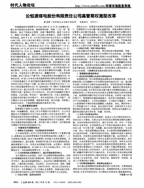 论恒源煤电股份有限责任公司高管期权激励改革