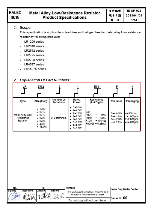 Ralec合金电阻规格书