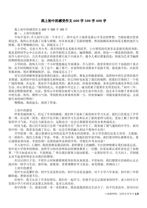 我上初中的感受作文600字500字400字