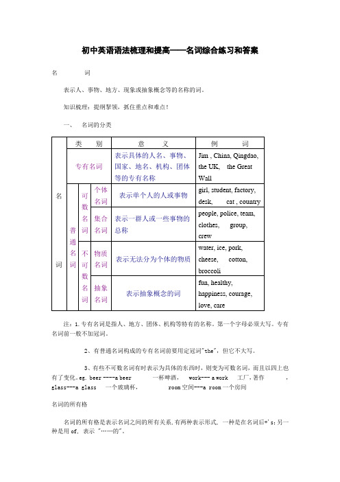 (完整word)初中英语语法梳理和提高——名词综合练习和答案