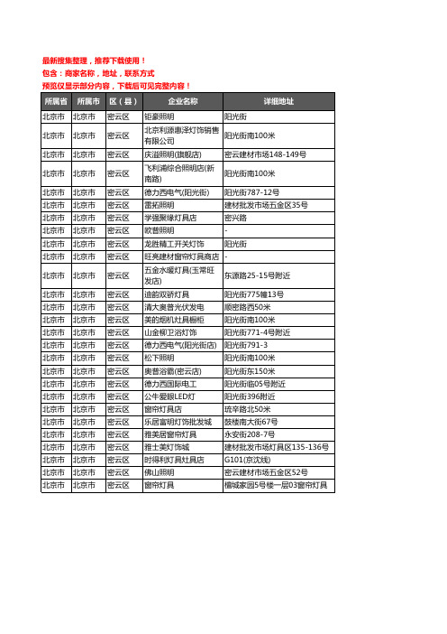 新版北京市北京市密云区灯饰企业公司商家户名录单联系方式地址大全27家